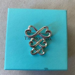 Tiffany & Co Paloma Graduated Double Loving Heart Pin Brooch Sterling Silver 925